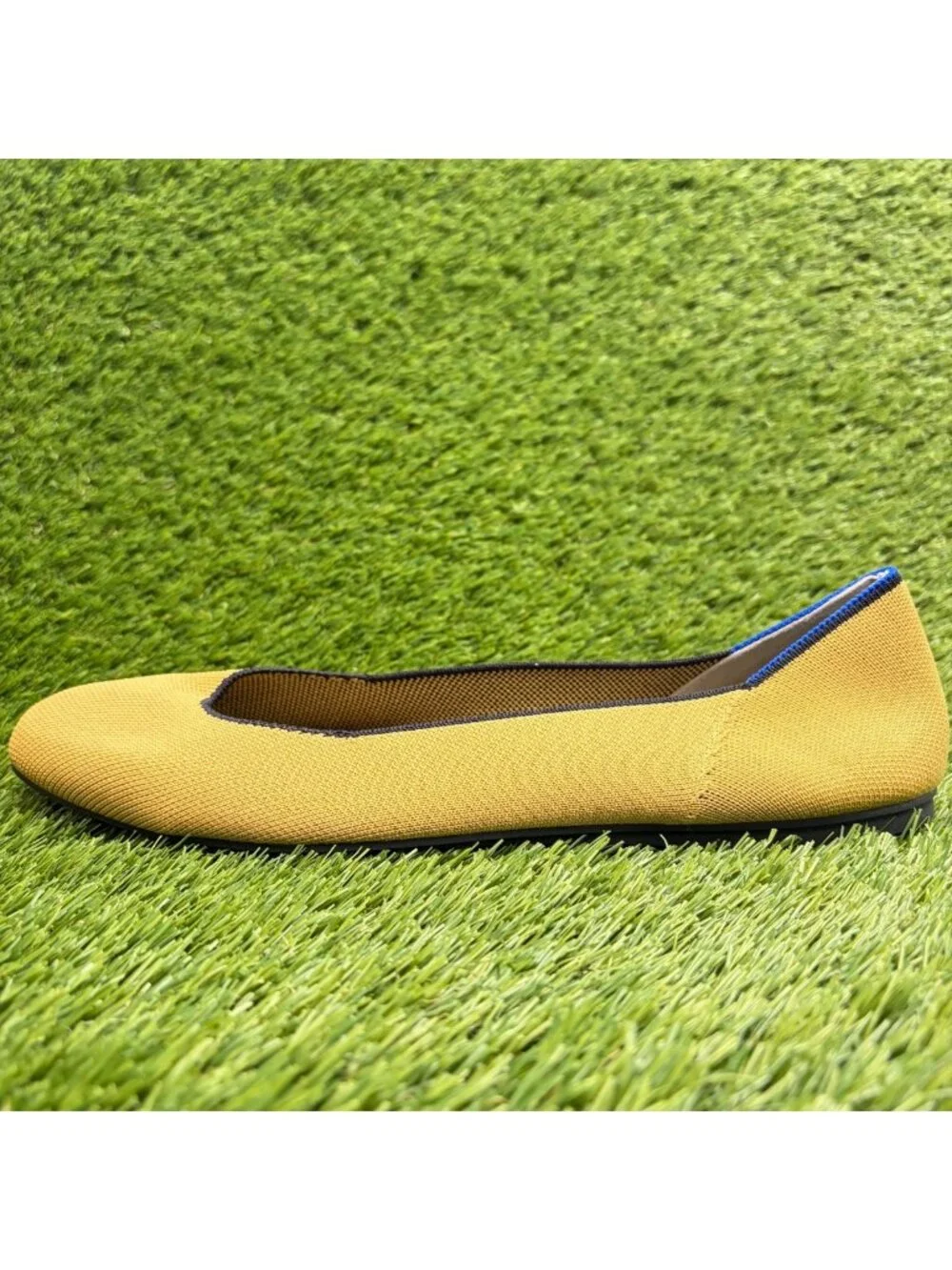 Rothy's The Square Womens Size 13 Beige Blue Casual Classic Slip On Ballet Flats
